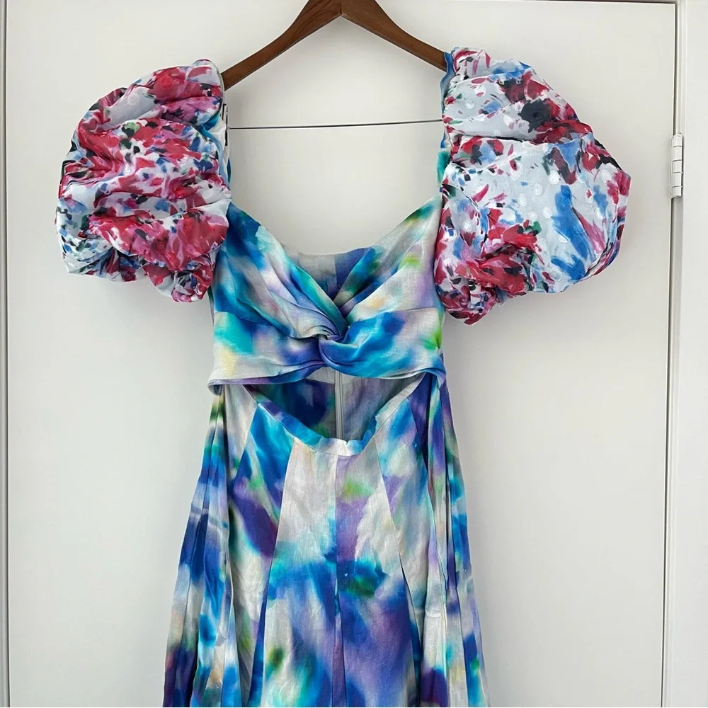 Elegant Multicolor Puff Sleeve Dress - Picture 2 of 16